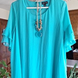 Chloe + Rene Jade Green Ruffle-Sleeve Dress